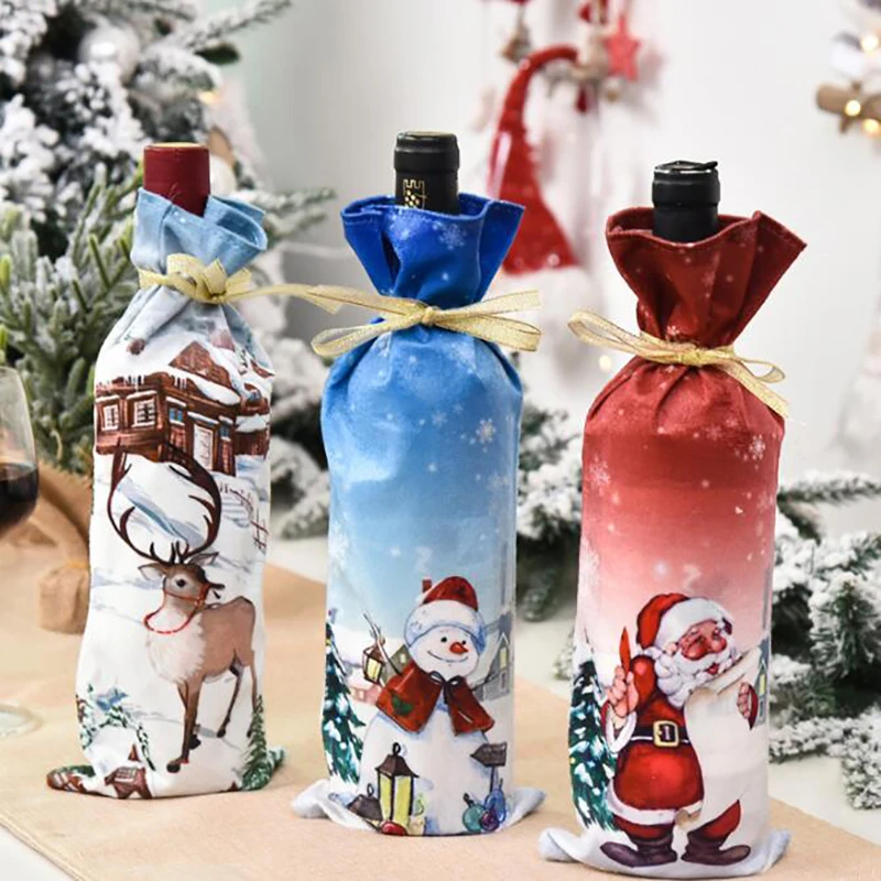 1 adet Yeni Yıl 2020 Noel şarap şişesi tozluk Çantası Noel Baba Noel Yemeği masa süsü Noel Süslemeleri Ev İçin