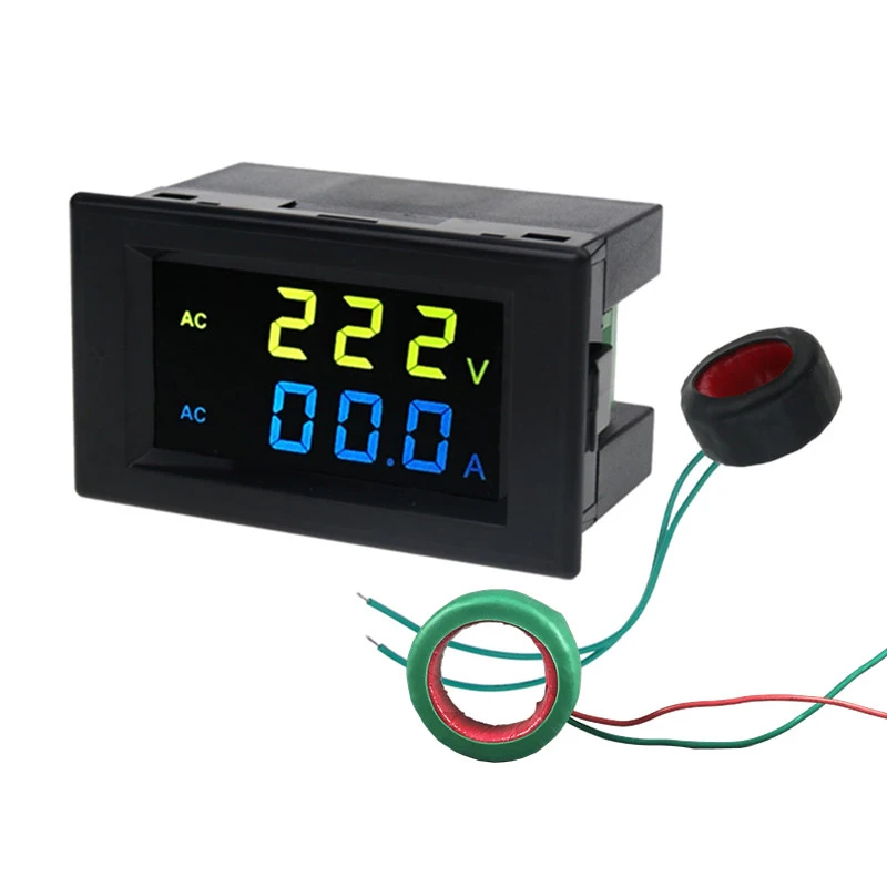 1 Adet Çift lcd ekran gerilim ve akım ölçer mavi sarı yazı voltmetre ampermetre aralığı AC 80-300V 200-450V siyah 100A 199.9 A