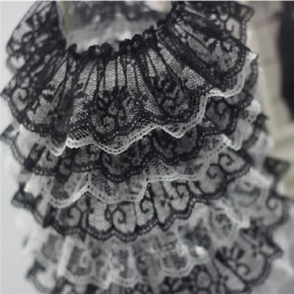 1 M Beyaz Siyah Katmanlı Pilili Örgü Dantel Gipür Yaka Elbise Elbise Perde Geniş 5 CM Dantel Trimler Dekore DIY Dikiş El Sanatları L-05