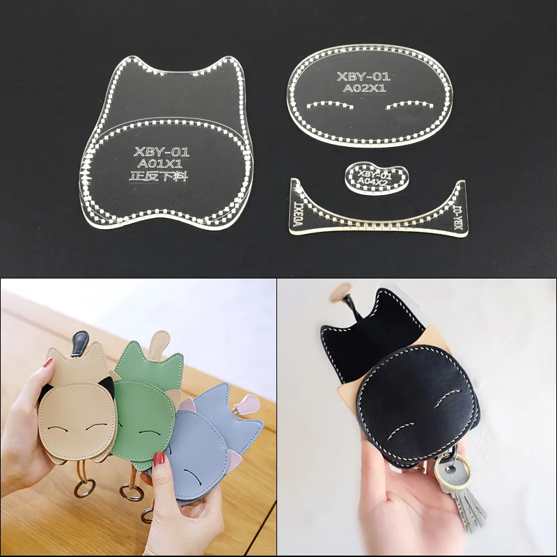 1 Takım DIY Kedi Deri Aracı Anahtarlık Anahtarlık Desen Kalıp Akrilik Şablon Leathercraft