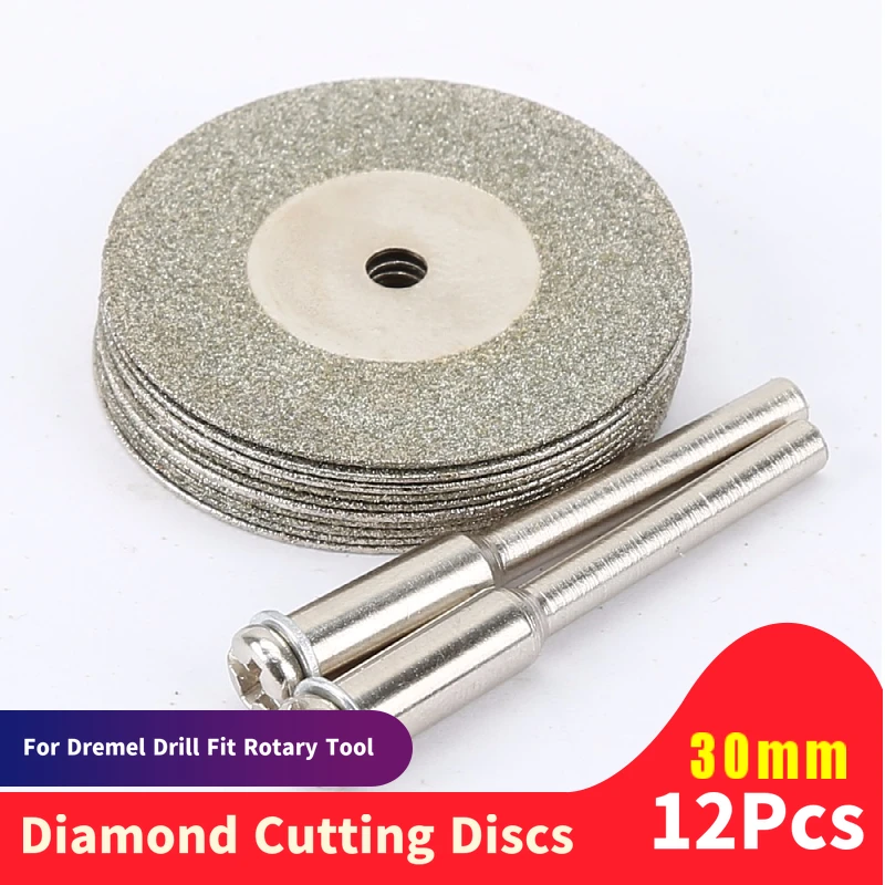 10 adet 30mm elmas kesim Diskleri Kesilmiş Mini Elmas Testere Bıçağı ile 2 adet Bağlantı 3mm Shank Dremel Matkap Fit Döner Aracı