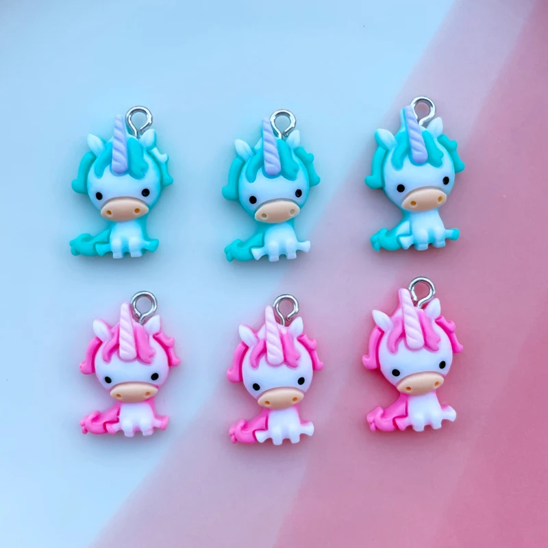10 Adet Yeni Mini Kawaii Güzel Karikatür Unicorn Reçine Takılar Küpe Anahtarlık Kolye Kolye Takı Bulguları Yapma C66