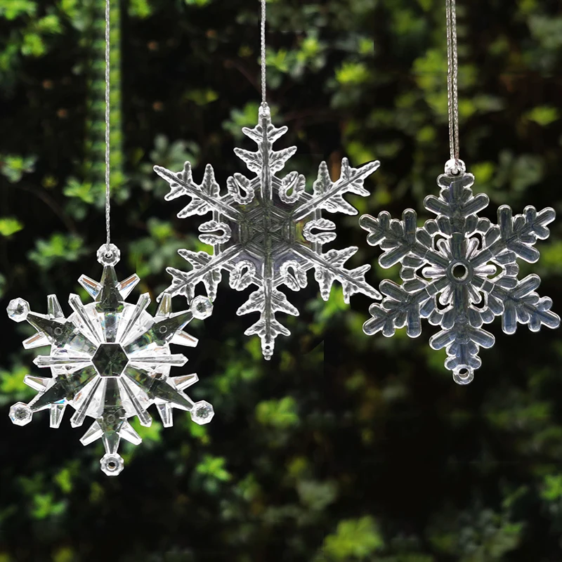 10 Stilleri Temizle Kristal Kar Tanesi asılı dekorlar Noel Ağacı Akrilik Dekoratif Kar Tanesi Dıy Charm noel hediyesi Aksesuarları