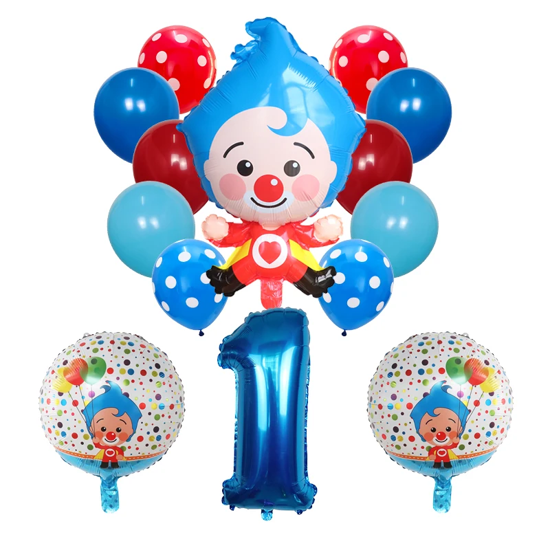 14 adet / takım Plim Palyaço Folyo Numarası Balonlar Lateks Hava Globos Çocuk Bebek Duş Doğum Günü Partisi Süslemeleri Çocuklar Şişme Oyuncaklar