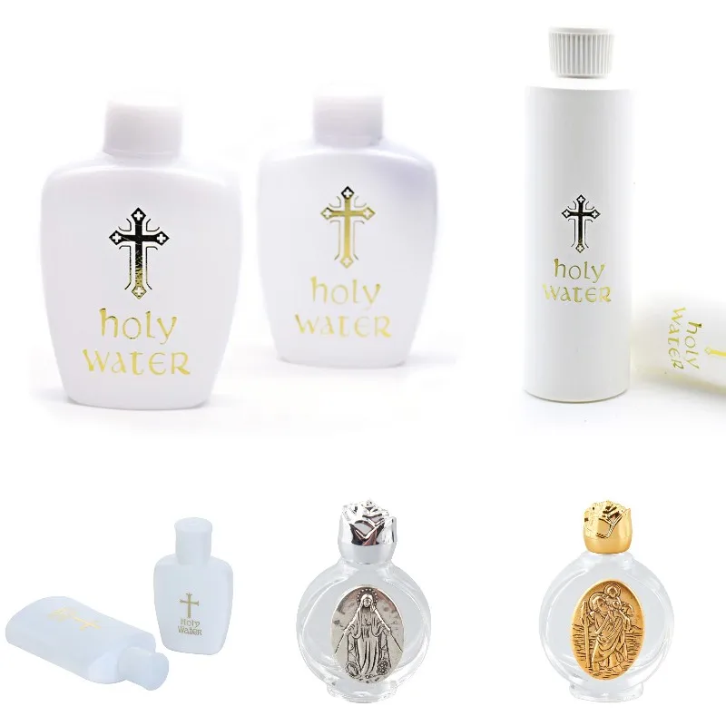 15-250 ml Paskalya Plastik cam Su Şişesi Dini Makaleler Paskalya Kutsal Su Şişesi İle Altın Engelleme Logo Kutsal Su