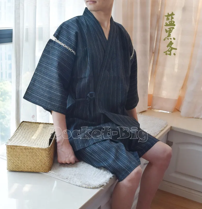 2 Adet / takım Erkekler Jinbei Japon Kimono Kısa Kollu Pijama Pamuk Pijama Nefes ve Ince Loungewear Japon Cosplay