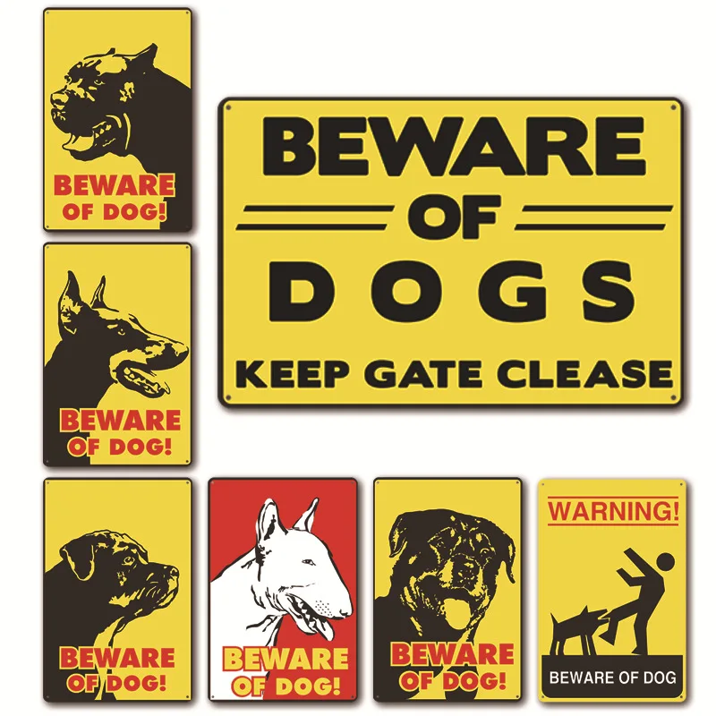 2020 Yeni Farkında Köpekler Uyarı İşareti Vintage Metal Dekoratif Plaklar Bahçe Çiftlik Kamu Alanı Uyarı İşareti Duvar Dekor Posterleri