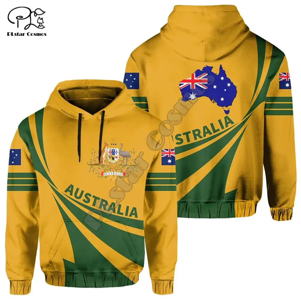 2020 Yeni Moda Avustralya Ülke Bayrağı Retro Komik Eşofman Uzun Kollu Streetwear Unisex 3DPrint Fermuar / Hoodies / Ceket A14