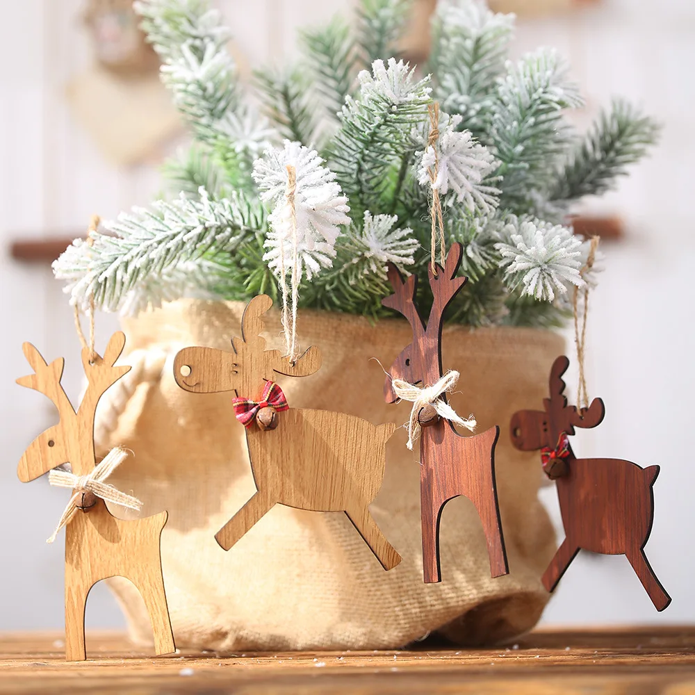 2021 Yeni Yıl Doğal Noel Ahşap Elk Zanaat Yılbaşı Ağacı Süsleme Noel Noel Dekorasyon Ev için Ahşap Kolye Navidad Hediye