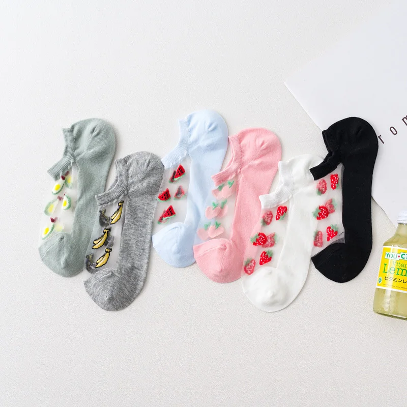 2022 Yaz Cam İpek kadın Çorapları Hafif Ve Nefes Alabilen Meyve Koleji Rüzgar Japon Jakarlı Kısa Çorap Sevimli Çorap