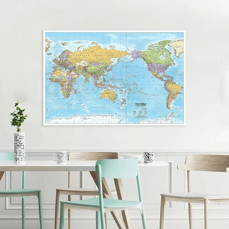 225 * 150 cm Siyasi Dünya Haritası dokunmamış Tuval Boyama Çerçevesiz Poster Duvar Sanat Baskı Ofis Malzemeleri Ev Dekorasyon
