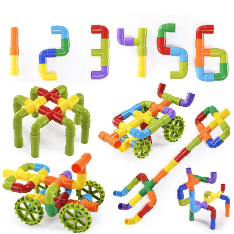 26-96 adet Renk Su Borusu Yapı Taşları Çocuk DIY Montaj Boru Hattı Tünel Modeli Çocuk Oyuncakları Uyumlu LegoİNG Blokları