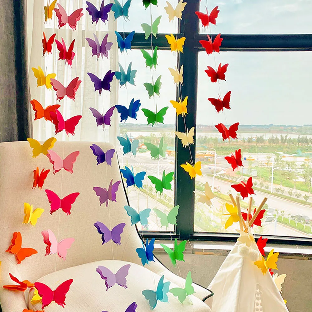 2M 3D Renkli Kelebek kağıt çelenk Asılı Afiş Düğün Doğum Günü Partisi Dekoru Bebek Duş Çocuk Kız Odası Dekor Kiraz Kuşu