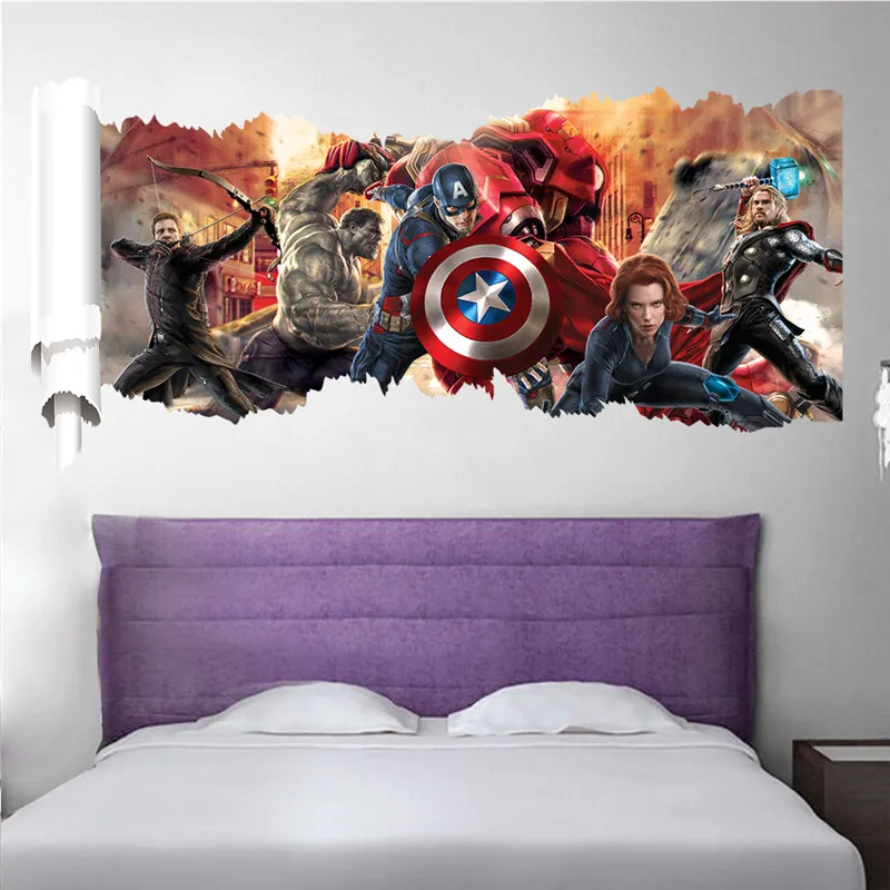 3D canlı Avengers duvar çıkartmaları oturma odası yatak odası duvar dekorasyon Marvel film afiş duvar çıkartmaları çocuk odaları için