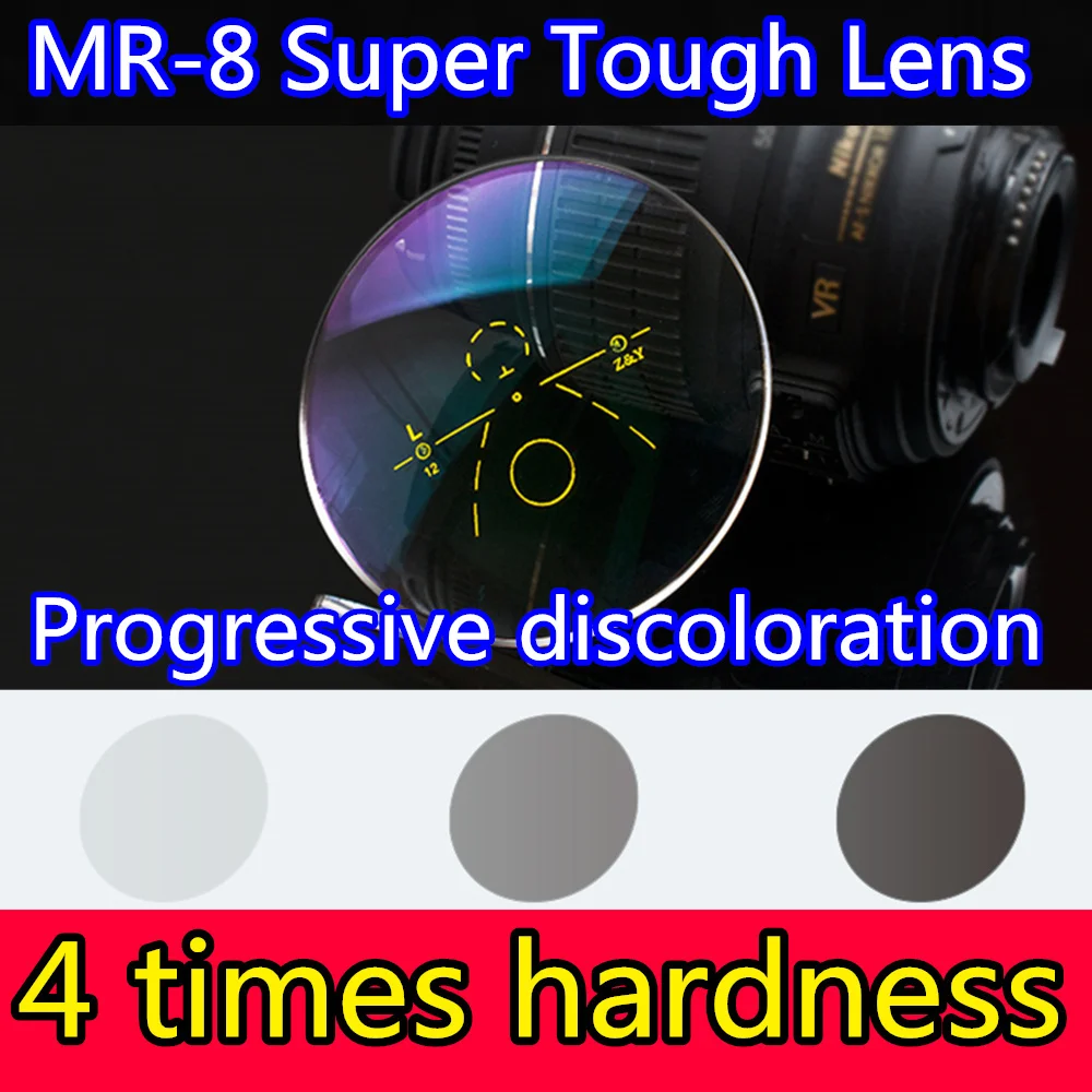 4 Kez Sertlik MR8 süper sert iç aşamalı renk değişikliği Anti-mavi ışık asferik 1.56/1.61/1.67 Reçeteli Lens