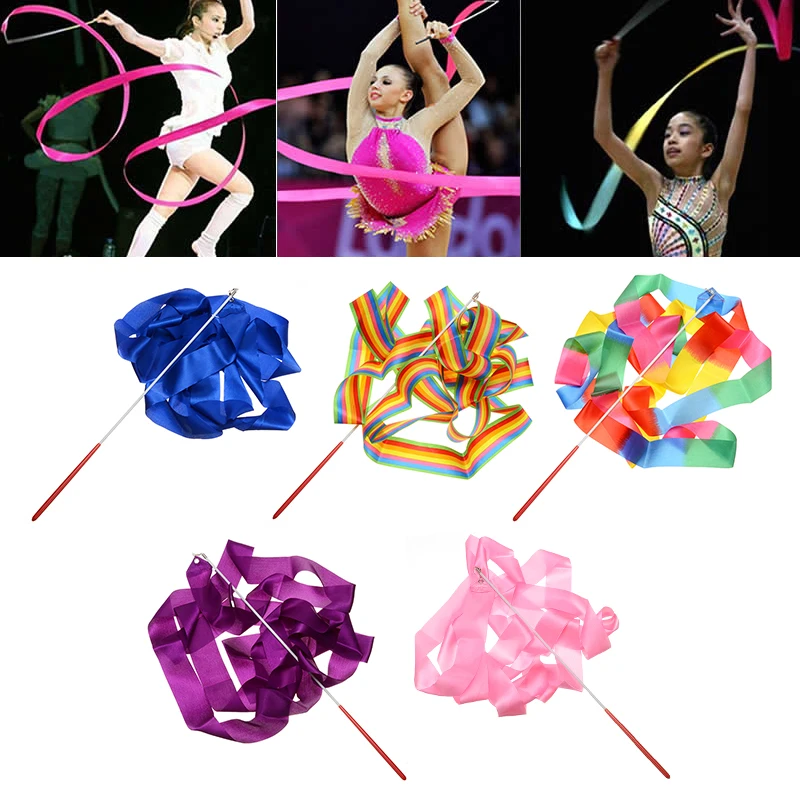 4 M Renkli Jimnastik Bale Dans Twirling Şerit Çubuk Flama Sopa Baton Dansçı Oyuncaklar Açık çocuklar oyunları Çocuk Kız