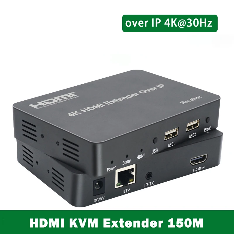 4K HDMI KVM Genişletici 150M IP Üzerinden HDMI USB KVM ile RJ45 Cat5E / 6 Ethernet Kablosu Desteği İle Ağ Anahtarı Fare Klavye için