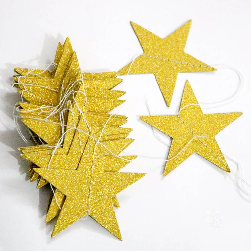 4M Altın Gümüş Yıldız Şerit Garland 7cm Kağıt Yıldız Vapur Glitter Kiraz Kuşu Doğum Günü Partisi Dekorasyon Bebek Duş Çocuk Odası Afiş