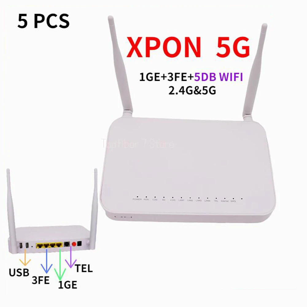 5 adet 5G XPON ONU 1GE + 3FE + 5DB WIFI 2.4 G&5G Çift Bant FTTH Fiber Optik ONT OLT EPON GPON Güç olmadan