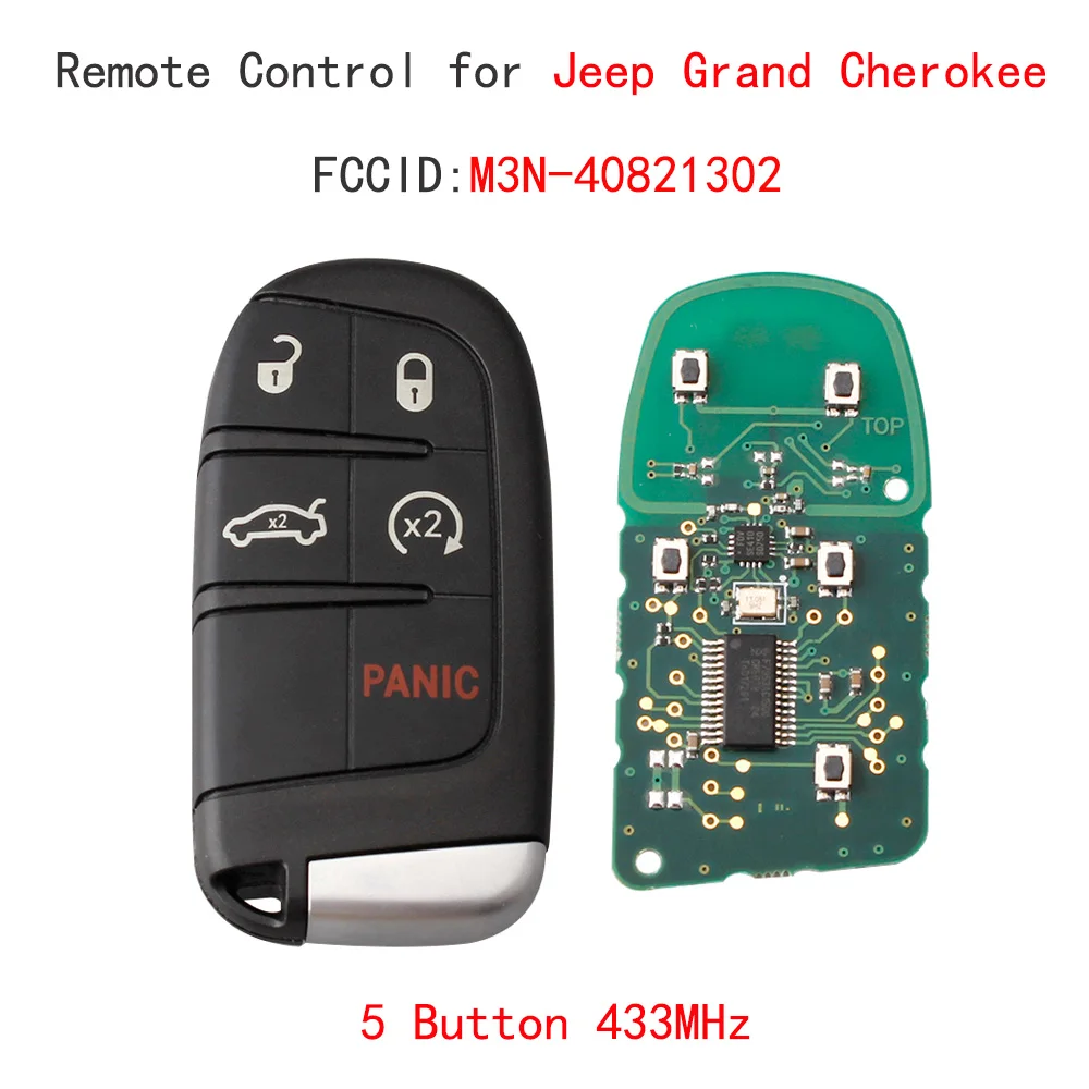 5 Düğme 433MHz Yedek Akıllı Uzaktan Anahtar Anahtarsız Fob Jeep Grand Cherokee 2014-2018 İçin Araba Anahtarı eps7236 M3N40821302 Çip