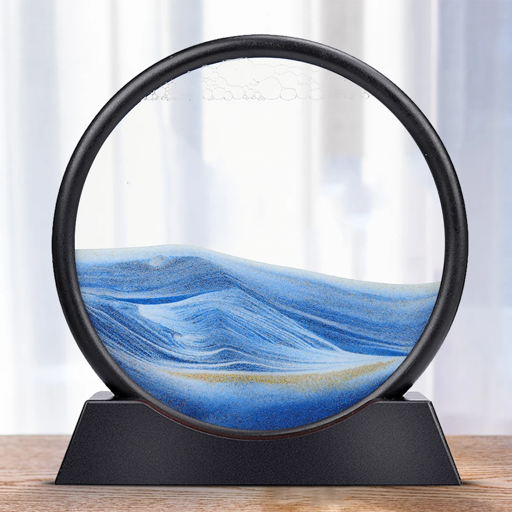 5 İnç Hareketli Kum sanat resmi Yuvarlak Cam 3D Kum Saati Doğal Peyzaj Kum Sanat Çerçevesi Yaratıcı Dekompresyon Ev dekorasyon için