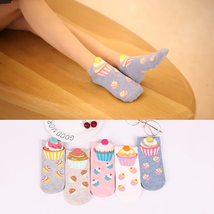 5 pairs Kadınlar pamuk çorap kek Kısa Ayak Bileği Çorap Sevimli Kawaii Krem Peri Patty Kek Şeker Süt Güzel komik çoraplar