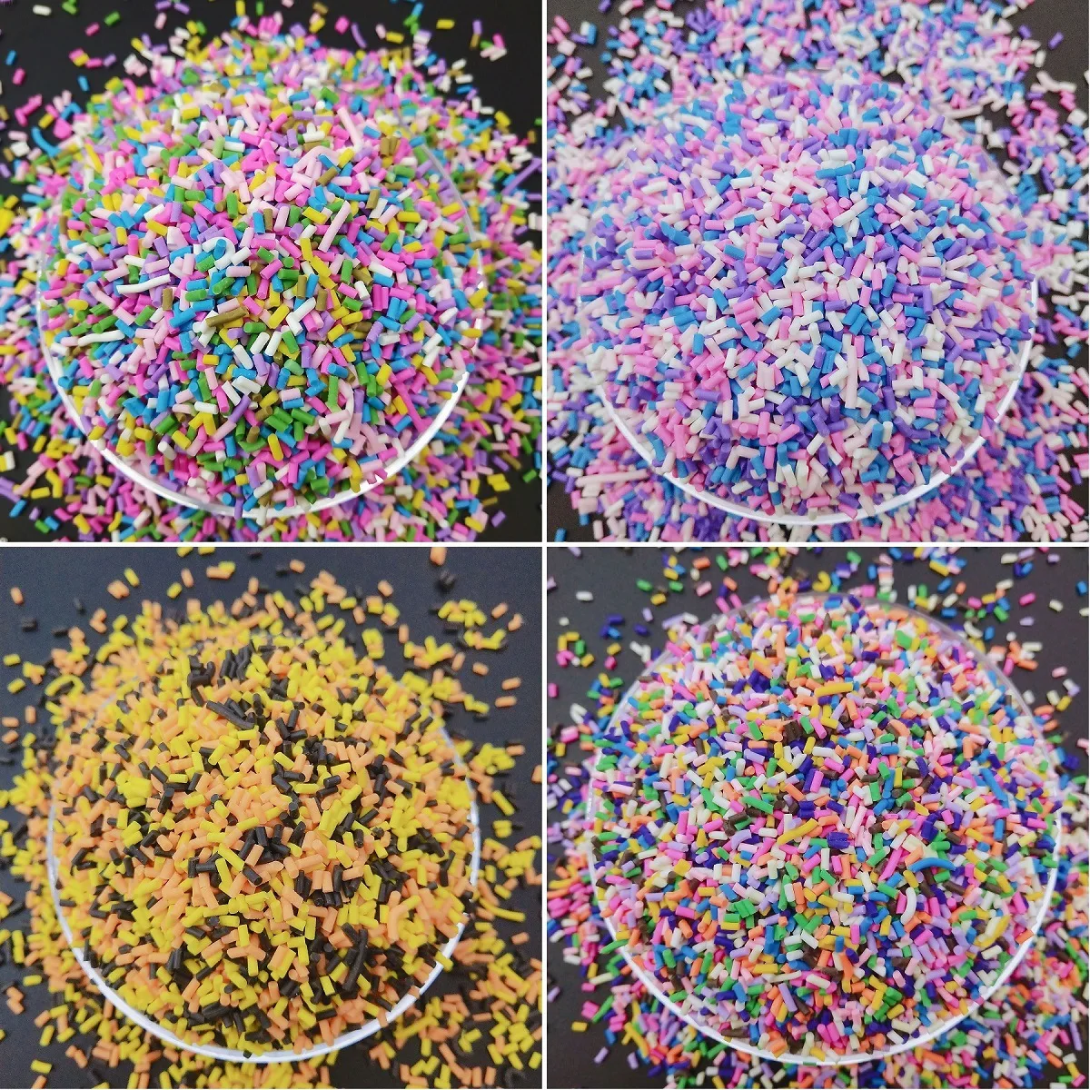 50 g/grup Renkli Silindirik Şeker Polimer Kil Dilim Sprinkles DIY Tırnak Sanat Dekorasyon Aksesuarları Balçık Dolum 1-3mm