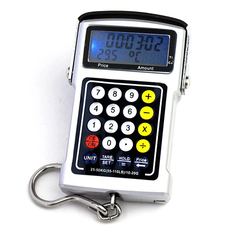 50kg/10g Electronic scale with Calculator Digital Hanging Scale Portable Luggage Hook Scale Tape Measure ручные весы с крючком