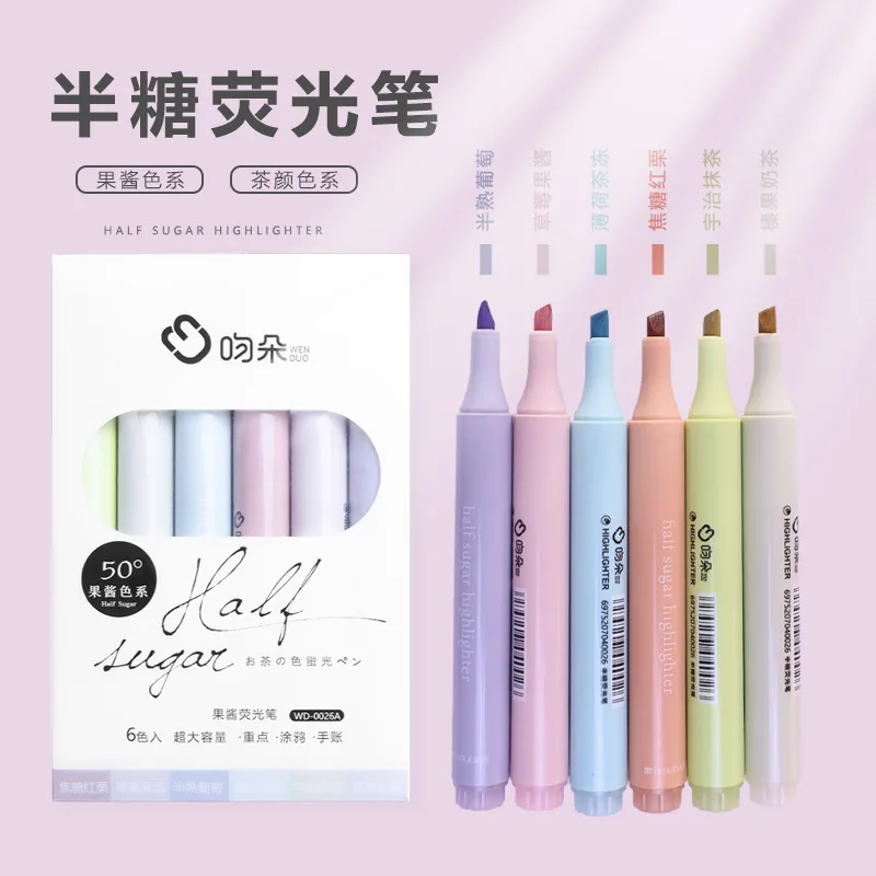6 ADET Büyük Kapasiteli Açık Renk Fosforlu kalem Seti Manga işaretleyici kalem Odak Kawaii Ofis Okul Öğrenci Kırtasiye Sanat Malzemeleri