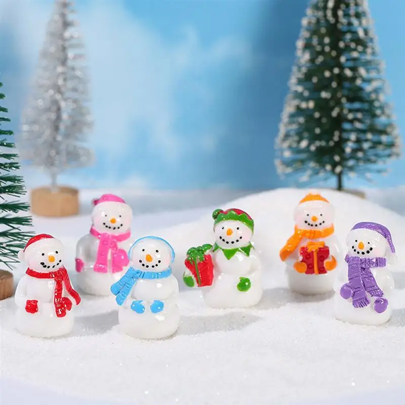 6 adet Reçine Minyatür Kardan Adam Figürleri Süs Noel Partisi Masaüstü Dekor Bebek Evi Dekor Karışık Stil