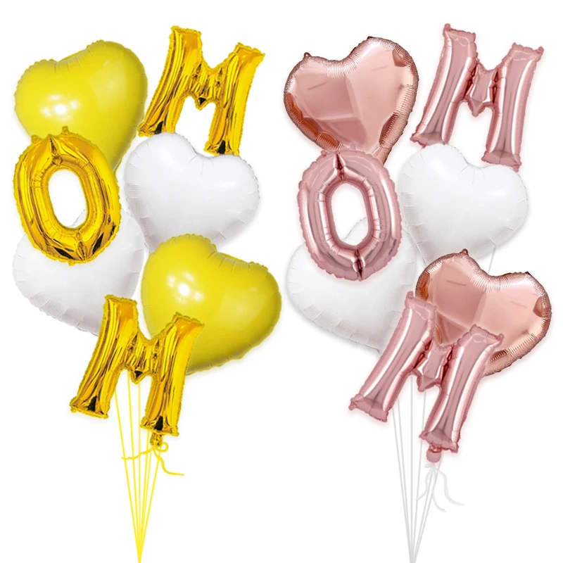 7 adet Anne Günü Partisi Decoratios Balonlar 16 İnç ANNE Mektup Alüminyum Film Balon Kalp Gül Altın Gümüş Helyum Globos Anne Hediyeler