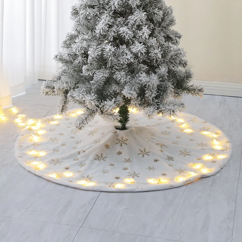 90/122cm Yılbaşı Ağacı Etek Beyaz Peluş İşlemeli Pullu Kar Tanesi Mat Ev Noel Ağacı Yeni Yıl Dekor Noel Önlük Süsleme