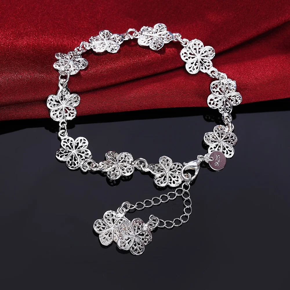 925 Ayar Gümüş charm Çiçekler Zincir Bilezikler Kadınlar için lüks Moda Parti Düğün Aksesuarları Takı Yılbaşı Hediyeleri