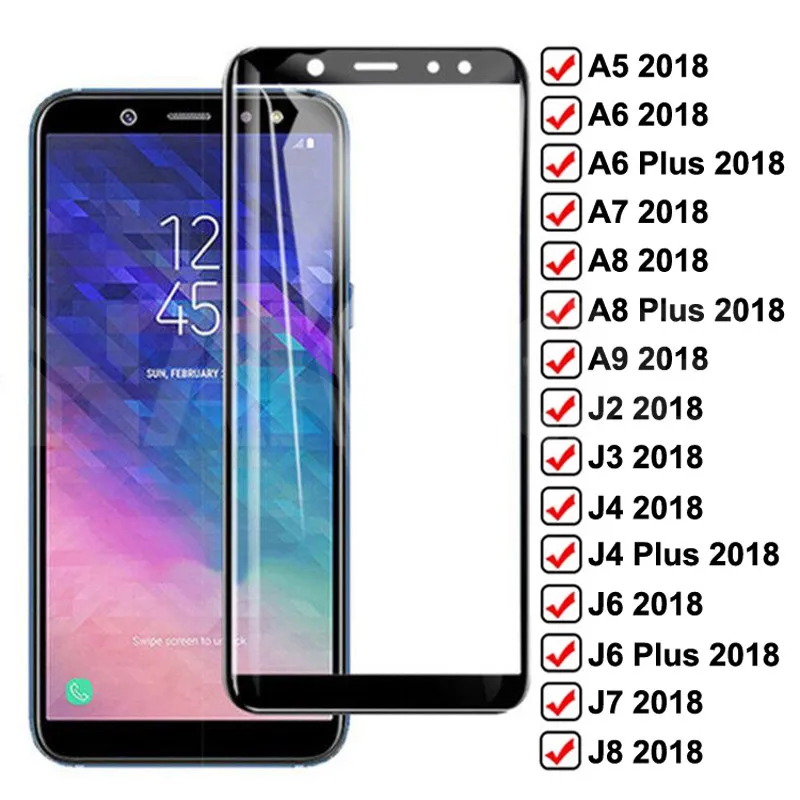 9D Koruyucu Cam Samsung Galaxy A6 A8 J4 J6 Artı 2018 Ekran Koruyucu A5 A7 A9 J2 J3 J7 J8 2018 Temperli Cam Filmi Kılıfı