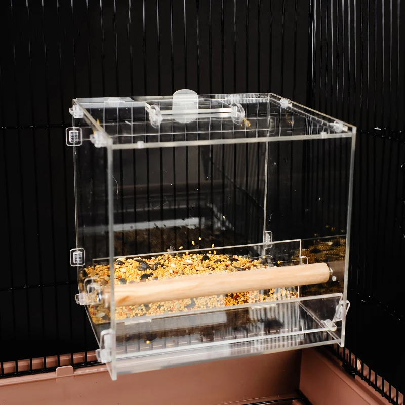 Akrilik Kuş Besleyici Şeffaf Papağan yiyecek kutusu Dökülmeye dayanıklı Fincan Kuş Otomatik Besleyici Kuş Kafesi Aksesuarları