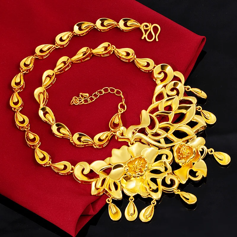 Altın düğün takısı Phoenix çiçek zinciri Kadın 24k Altın Kaplama düğün takısı Gelin Taklit Altın Kolye