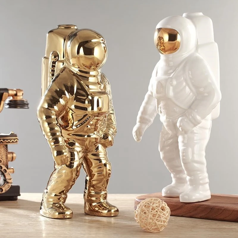 Altın Uzay Adamı Heykel Astronot Moda Vazo Yaratıcı Modern Seramik Kozmonot Modeli Süs Süslemeleri Bahçe Heykeli Ev