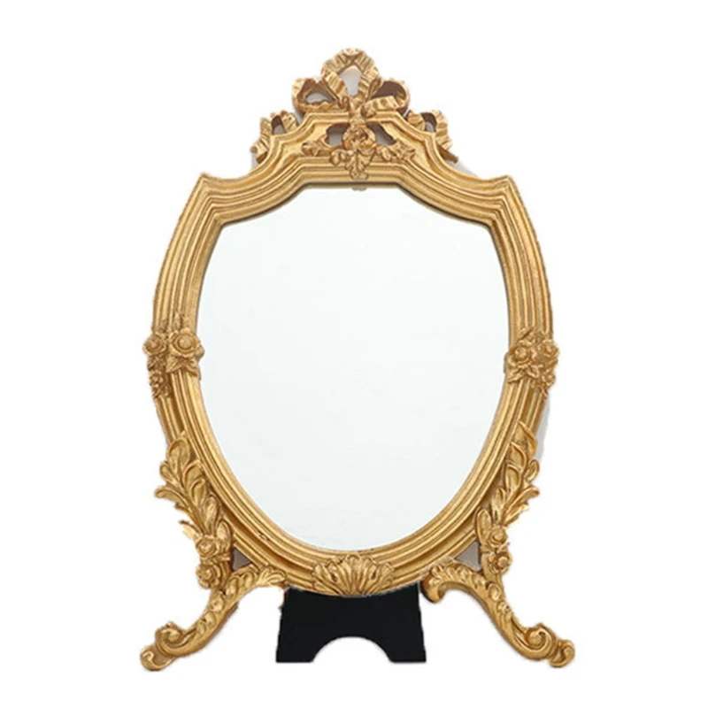 Antika Dekoratif makyaj aynası Vintage Oyma Kozmetik Ayna Altın Çerçeve ile Avrupa boy aynası Banyo Yatak Odası için
