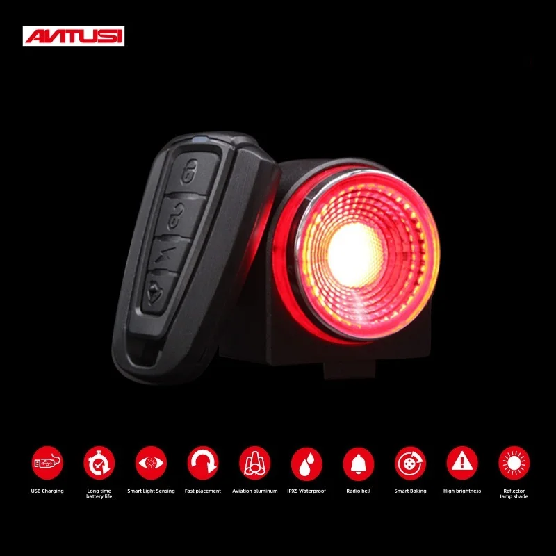 ANTUSI A8 otomatik fren arka lambası uzaktan bisiklet arka ışık kablosuz çan yol bisikleti Anti-hırsızlık alarmı Loc MTB lamba