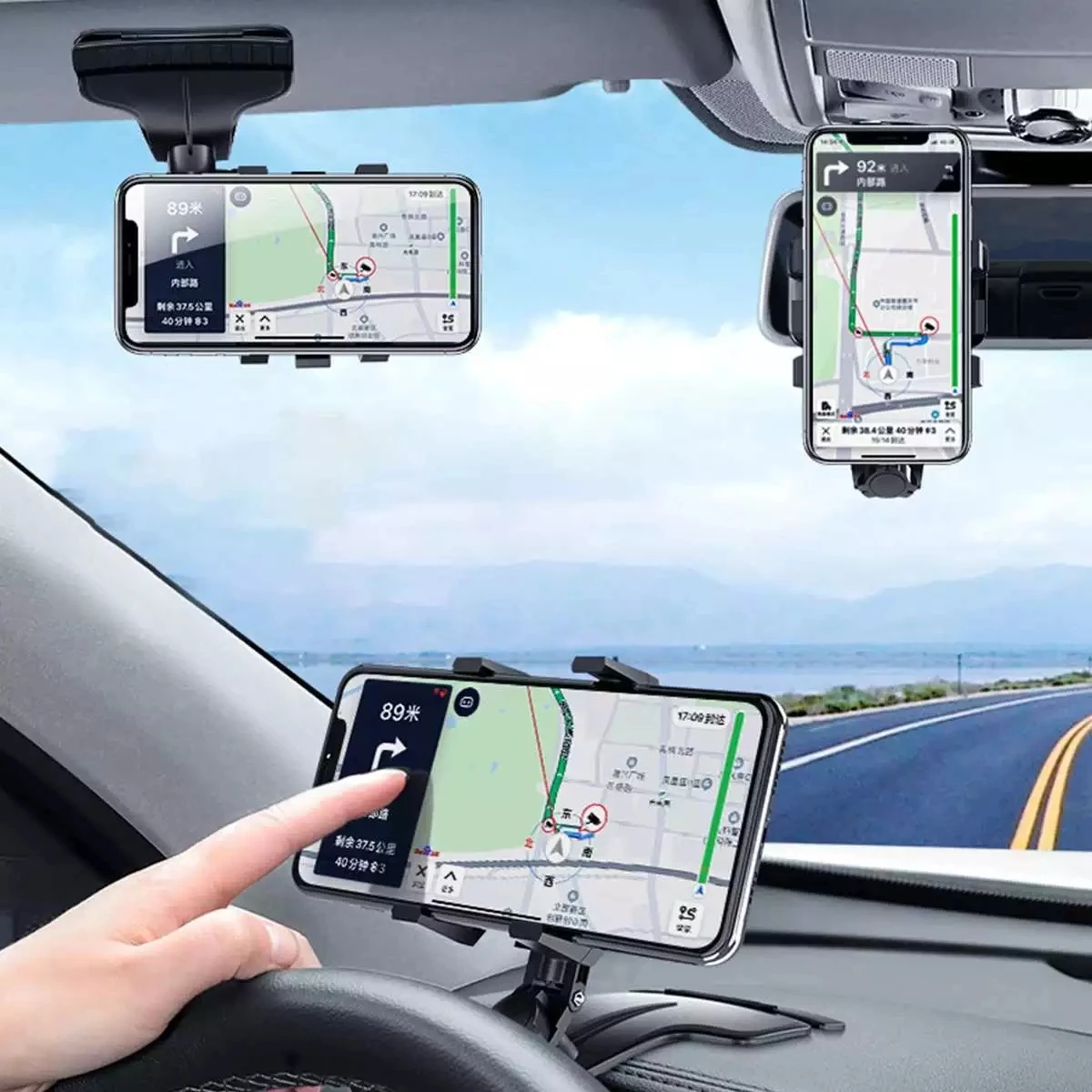Araba Çok Fonksiyonlu Cep telefon braketi 360 Derece Güneşlik Ayna ön panel tutucu GPS halkalı telefon kılıfı tutucu Park Kartı İle