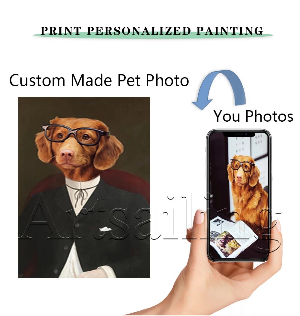 ArtSailing Custom Made Aile Baskı Size Pet Kedi Köpek Fotoğraf Tuval Boyama Dropshipping Resim Oturma Odası Duvar Sanatı Hediye