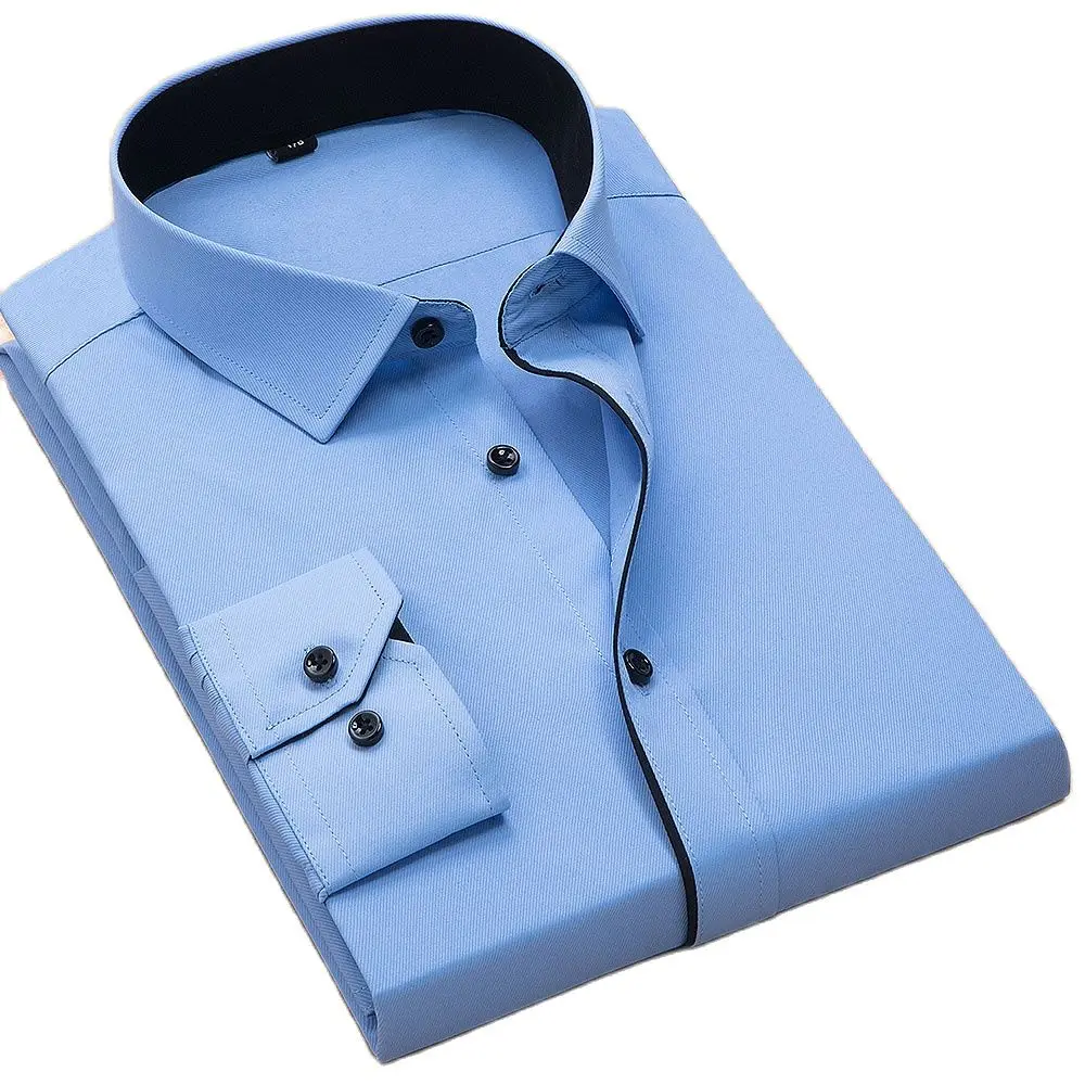 Artı Boyutu 8xl Büyük Boy Gömlek Yatak Açma Yaka Uzun Kollu Dimi Katı İş Erkek Elbise Gömlek olmadan Ön Cep Kolay bakım