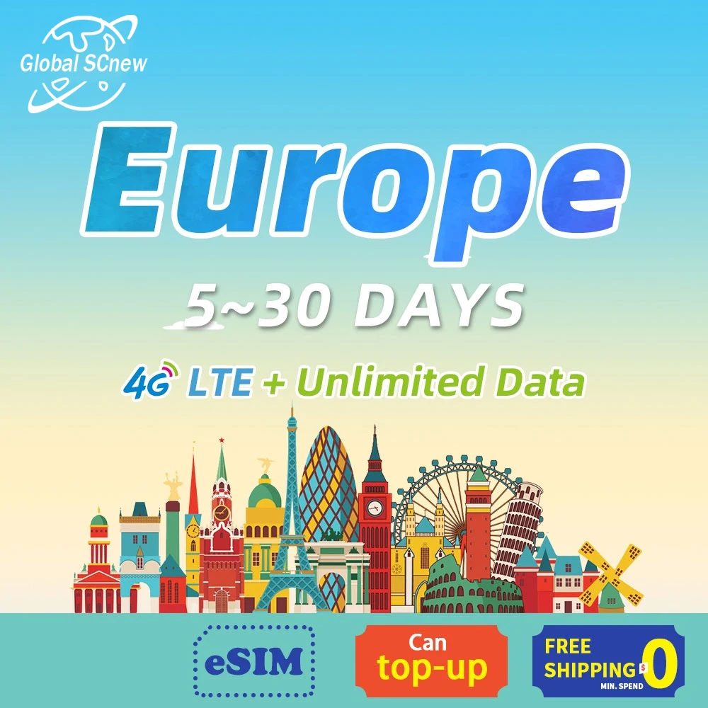 Avrupa sım kart 5-30 Gün 4G yüksek hızlı sınırsız veri 41 Ülke İNGİLTERE SIM kart Türkiye Almanya İtalya