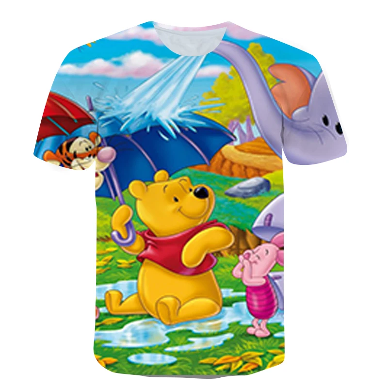Bayan Kısa Kollu Tees Disney Winnie The Pooh Tshirt Çocuk Erkek Kız Üst Sevimli T Shirt çocuk Giysileri Moda Dijital Baskı