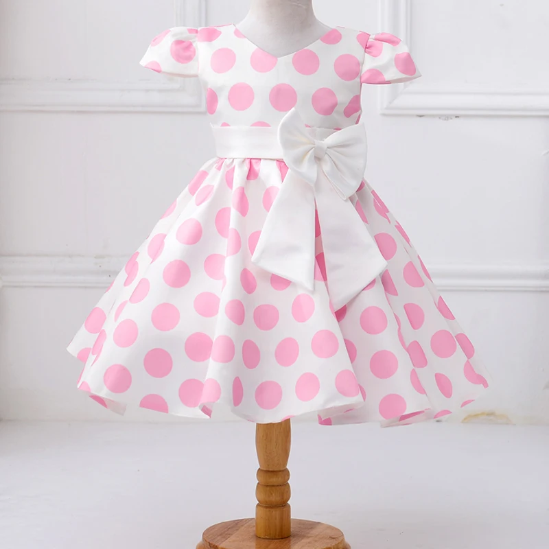 Bebek Giysileri 1 8 Yıl Çocuk Polka Dot Pembe Kolsuz Rahat Yay Çocuklar Tatlı Midi yaz elbisesi Kız Vestidos