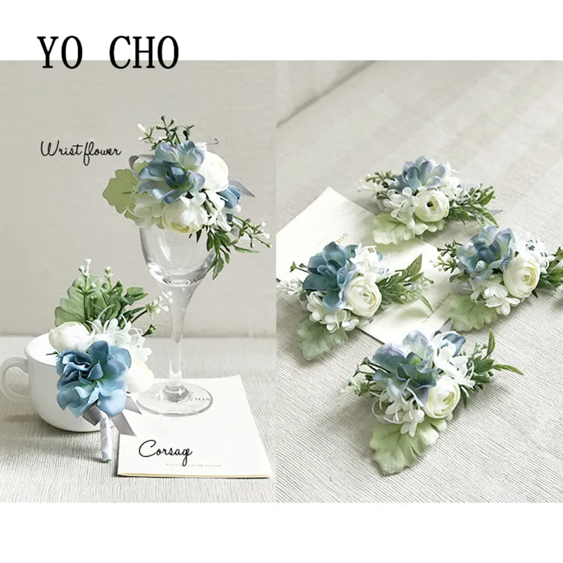 Beyaz Mavi Yaka Çiceği İlik Gül Düğün Korsaj ve Broş İpek Korsaj Bilezik Çiçekler Yaka Çiceği Pin Bilezik