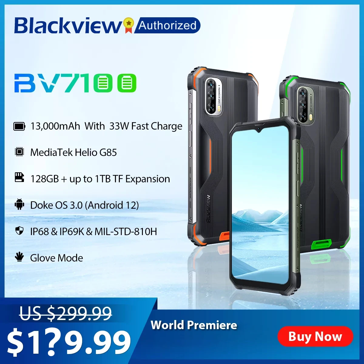 Blackview BV7100 Sağlam Telefon 6 GB 128 GB Android 12 Helio G85 Octa Çekirdek Cep 6.58 