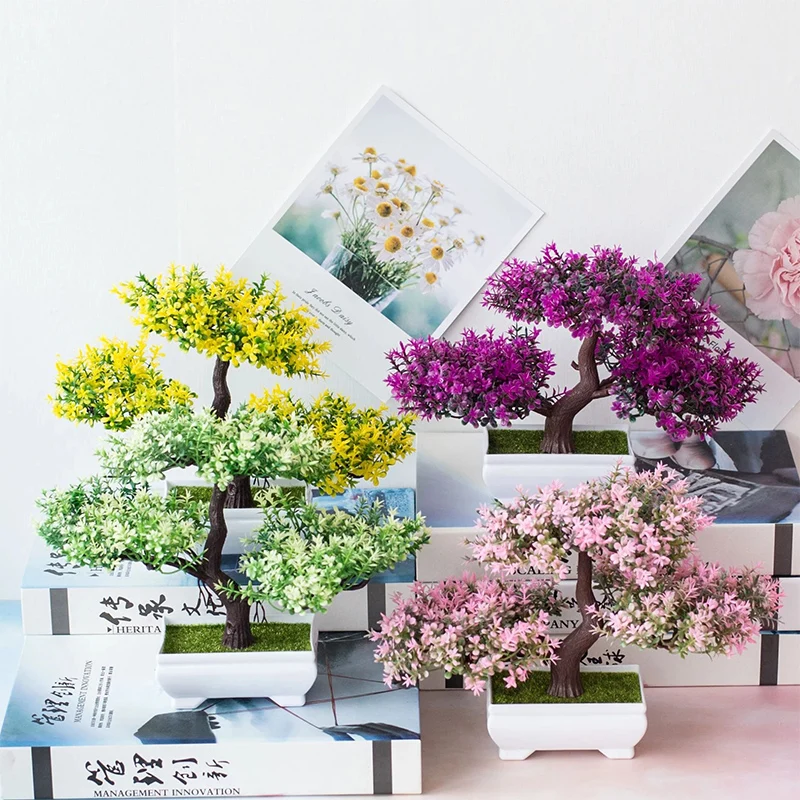 Bonsai Küçük Ağaç Pot Yapay Bitki Saksı Sahte Çiçek Ev Odaları İçin Masa Süsleri Bahçe Dekorasyon Otel Ekran Sahne