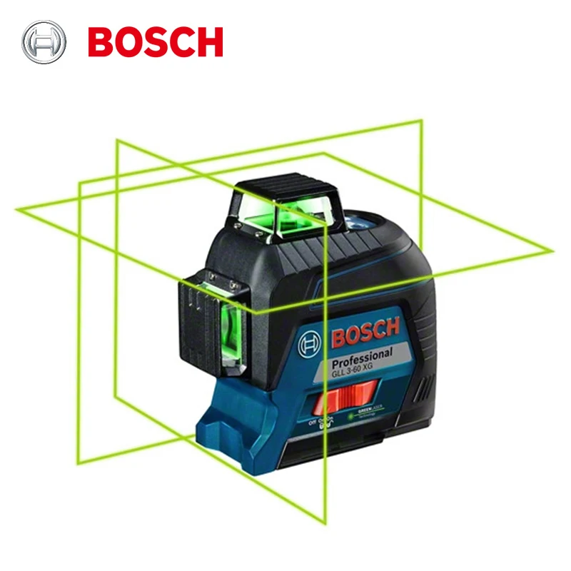 Bosch GLL3-60XG Yeşil 12 Satır Lazer Seviyesi Projeksiyon Çapraz İşaretleme Hattı Dikey Yatay ölçme aracı Kapalı Açık Seviye