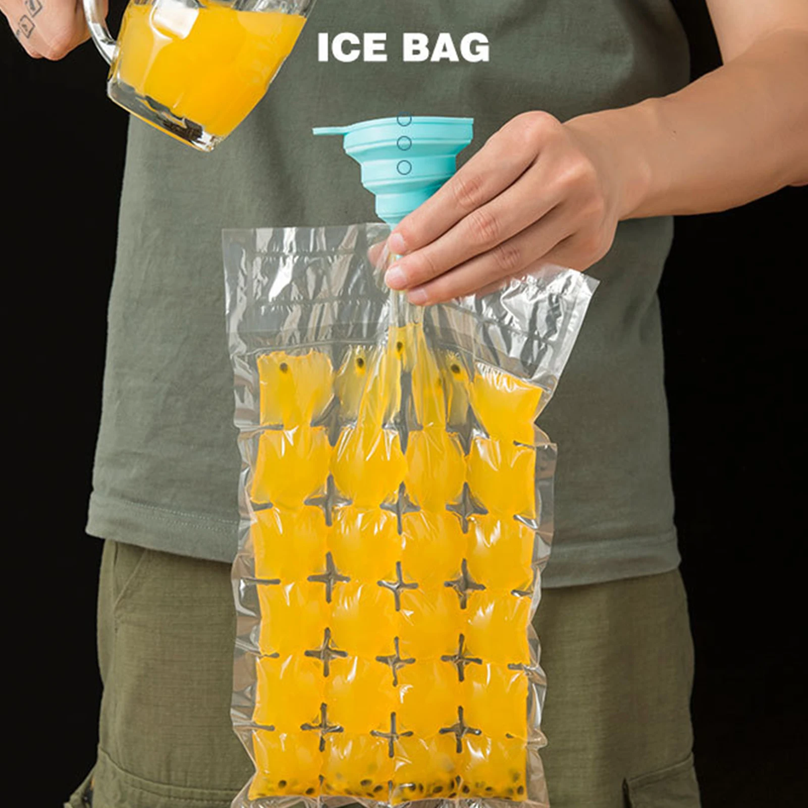 Buz Küpü dondurucu torbaları Gıda Sınıfı Pe Malzeme Buz Küpü Kalıp Tepsileri Soğuk Buz paket çantası Huni İle Kokteyl İçin Gıda Şarap 240